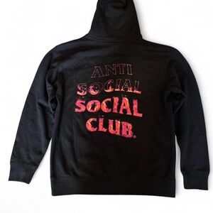 Anti Social Social Club Black Hoodie ASSC Hoodie. Fire in Flame design. Size L